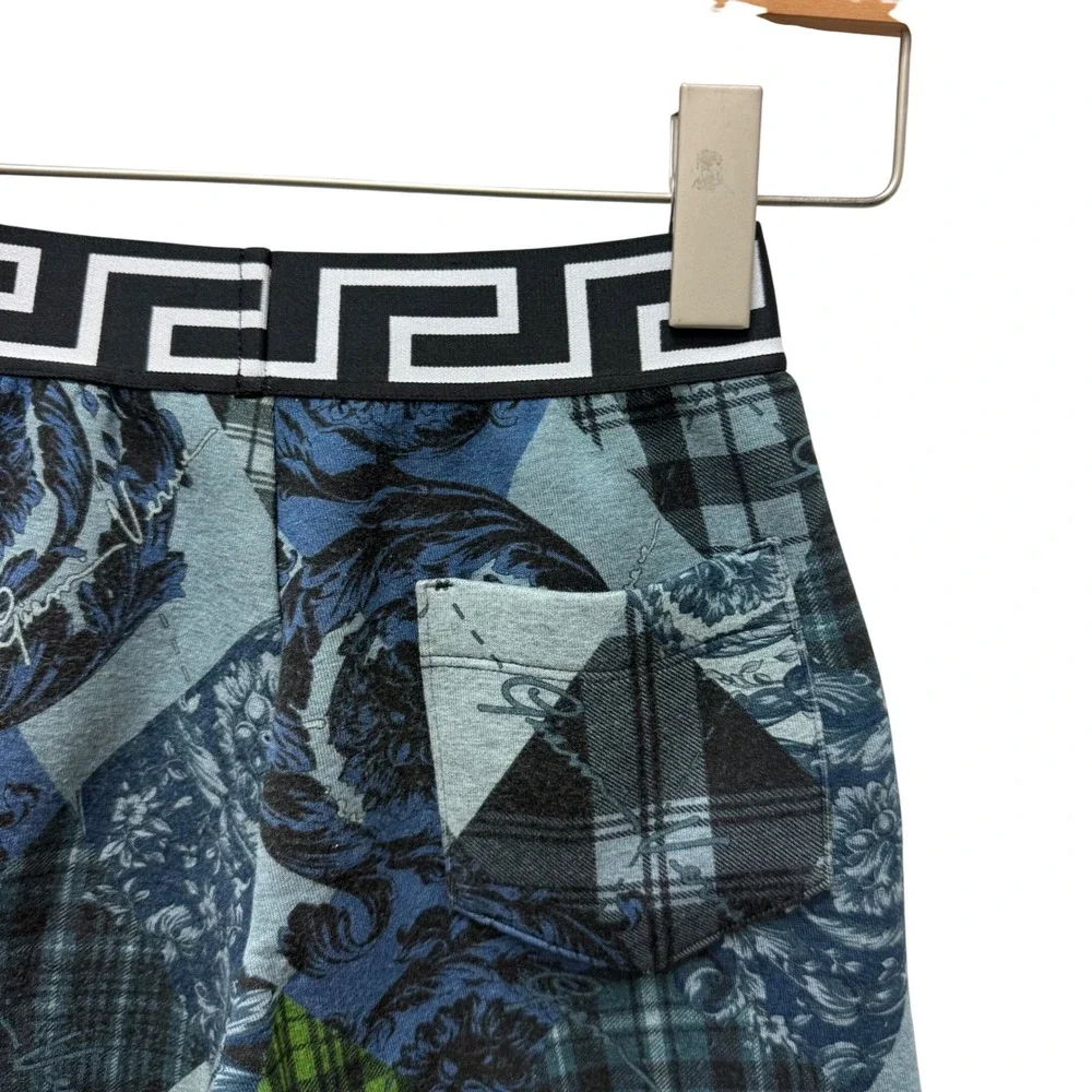 Versace‎ Kids Mixed Print Greca Waistband Shorts Blue Green 4Y Made in Italy
